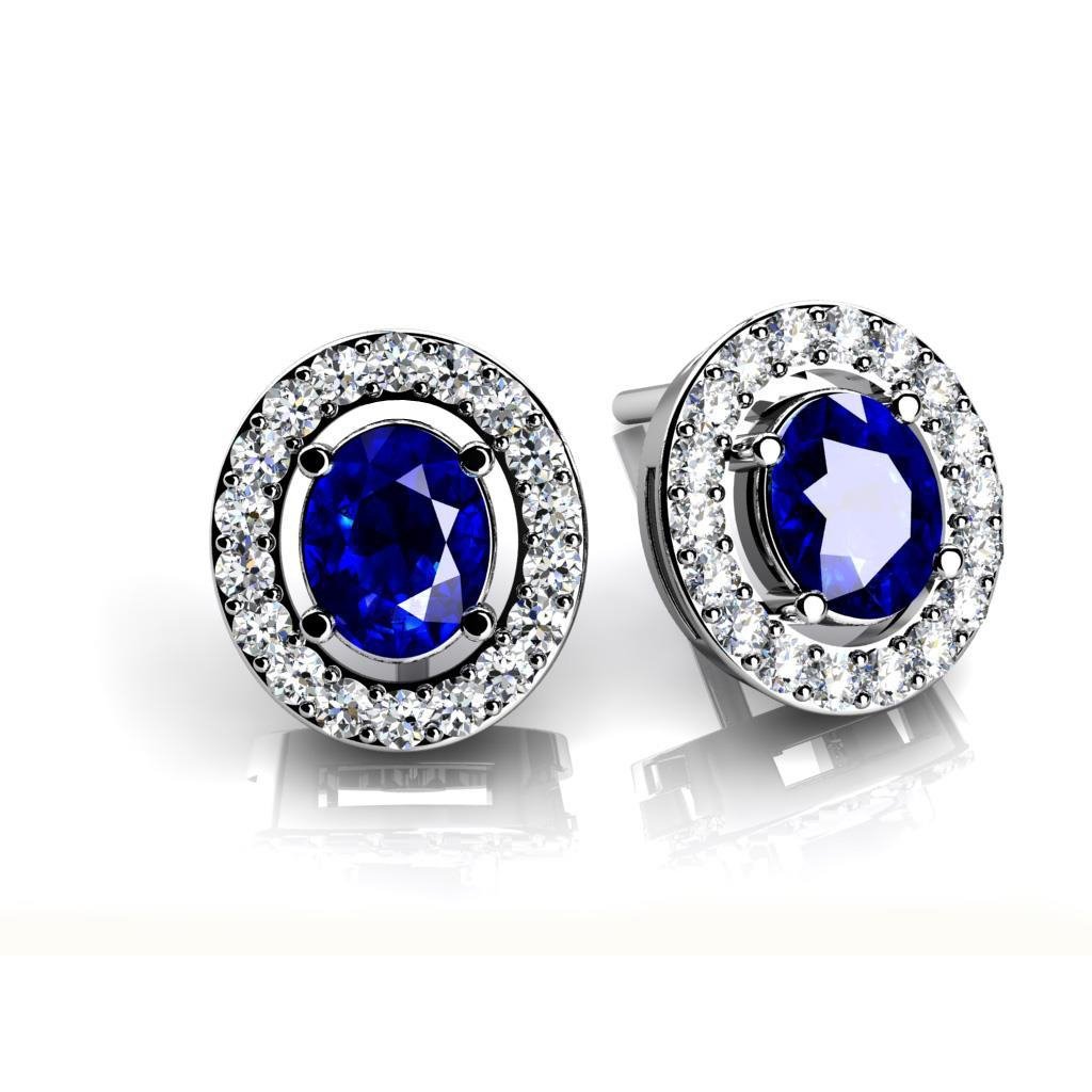 55734 2.36 CT Sapphire & Round Cut Diamonds Stud Earring, White Gold