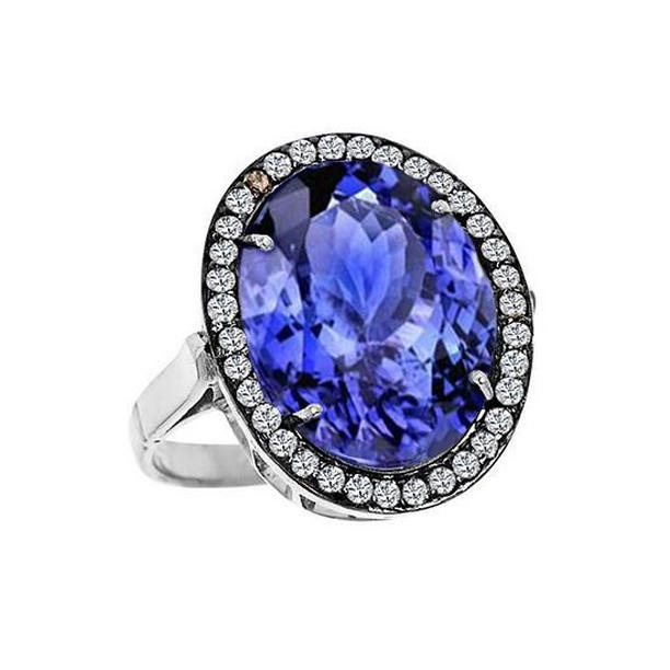 55950 9.01 CT Oval Tanzanite & Diamonds Wedding Ring, 14K White Gold - Size 6.5