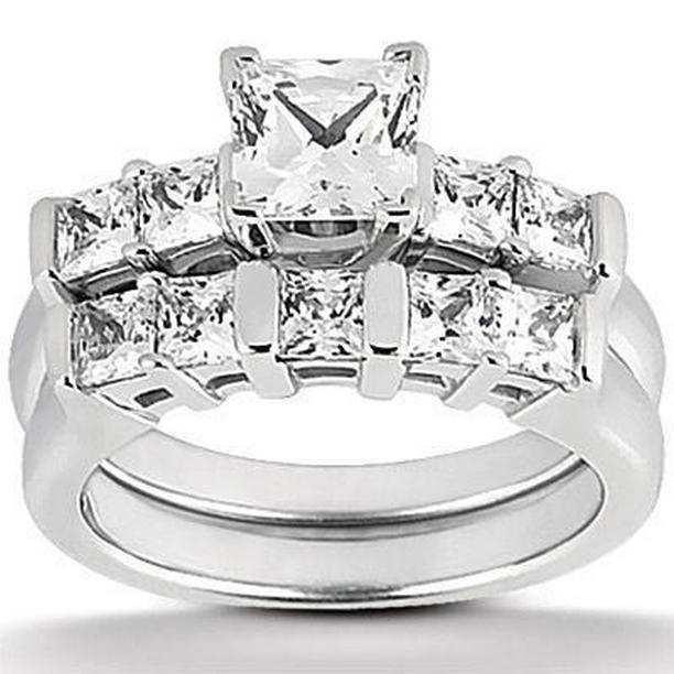 55974 2.11 CT Princess Diamond Engagement Ring Set, 14K White Gold - Size 6.5