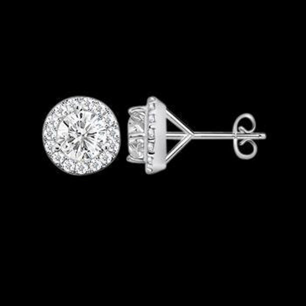 55990 2.32 CT Round Brilliant Diamond Pair Push Back Halo Stud Earrings