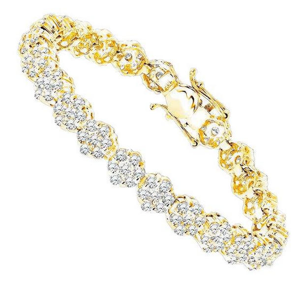 Picture of Harry Chad Enterprises 57034 14K Yellow Gold 6 CT Round Diamond Cluster Tennis Bracelet