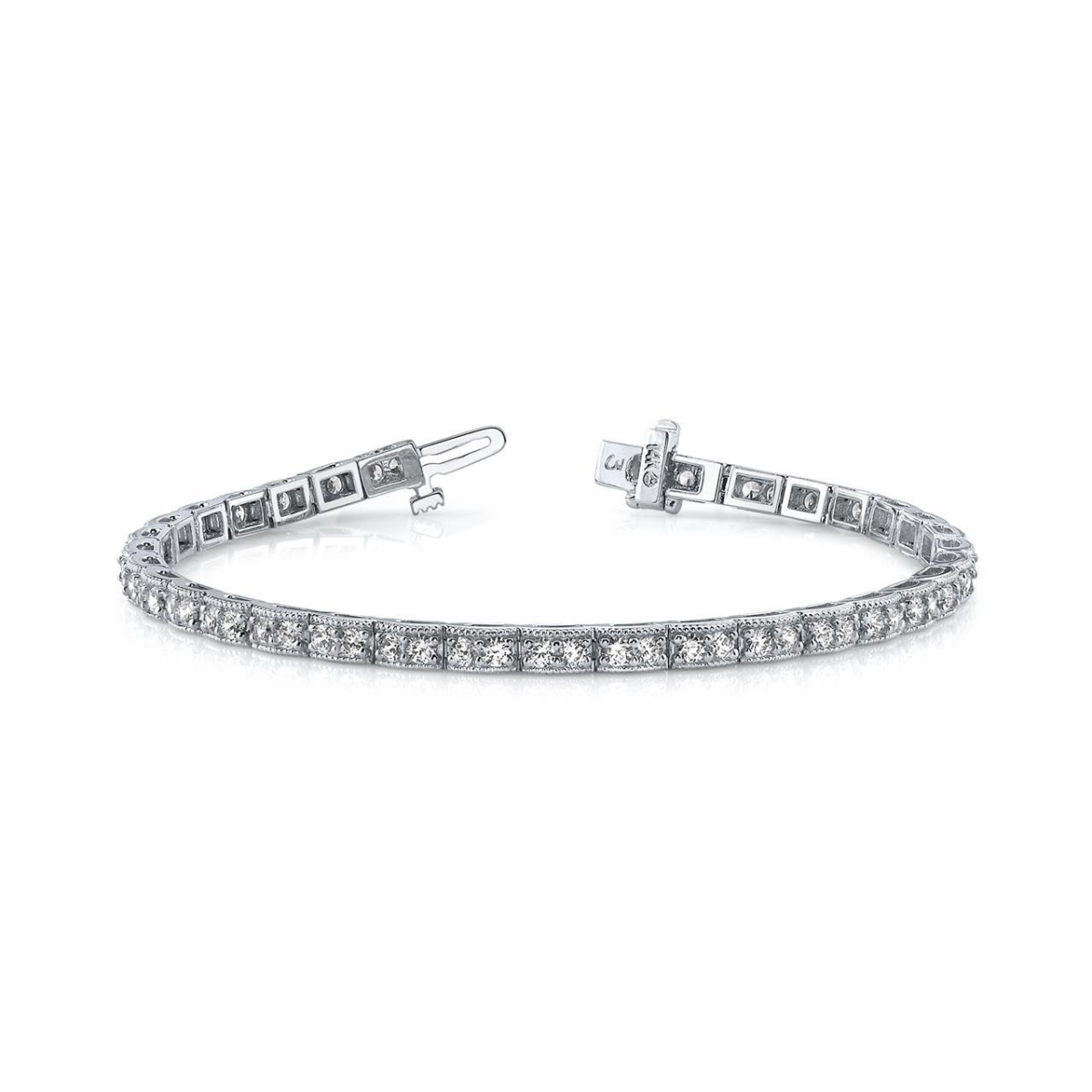 58065 6.60 CT Round Vintage Double Diamond Box Bracelet, 14K White Gold