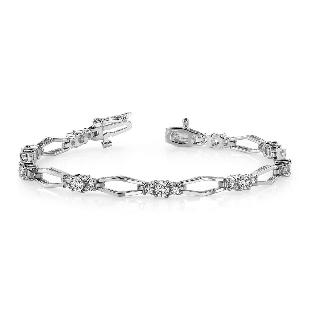 58079 4.50 CT Round Diamond Link Bracelet, 14K White Gold