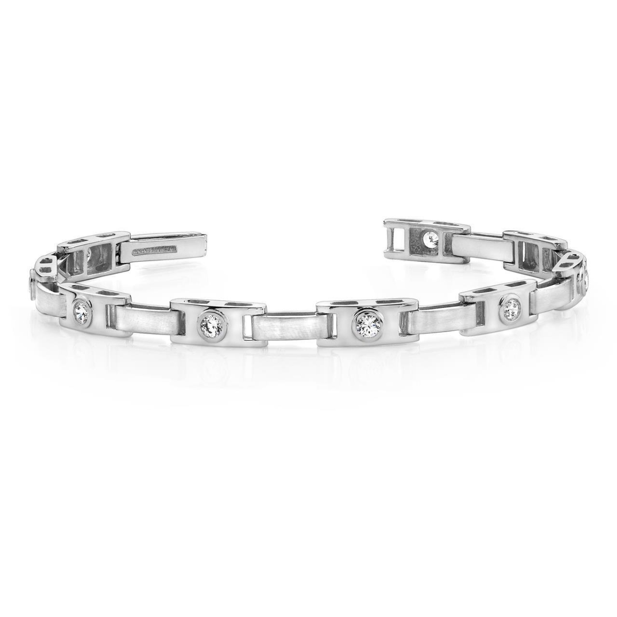58098 225 CT Bezel Set Round Diamond Buckle Link Solid Bracelet White Gold