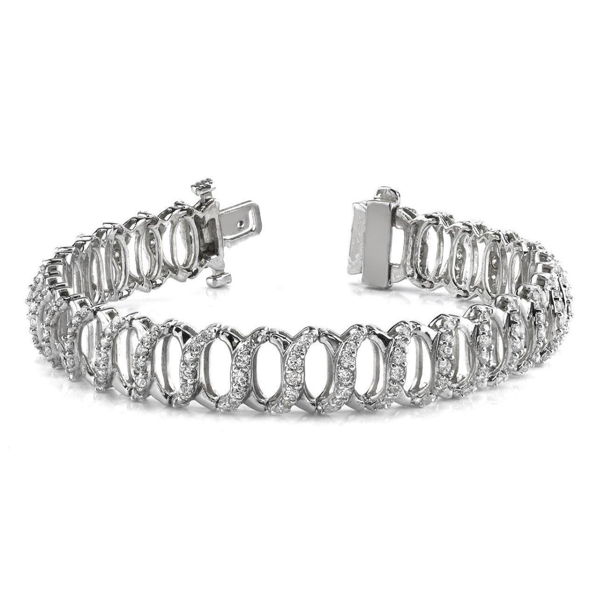 58118 Sparkling 7 CT Round Cut Diamonds Intertwined Bracelet, 14K White Gold