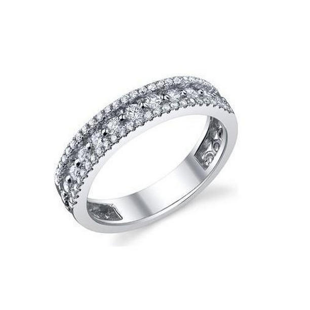 59400 14K White Gold 4 CT Round Cut Diamonds Wedding Band, Size 6.5