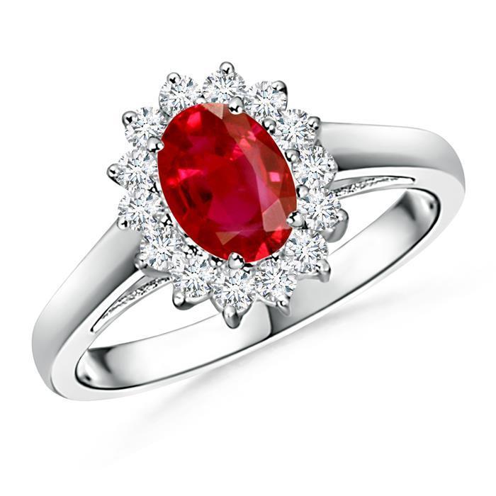59412 3.5 CT Red Oval Ruby with Diamond Wedding Ring, 14K White Gold - Size 6.5