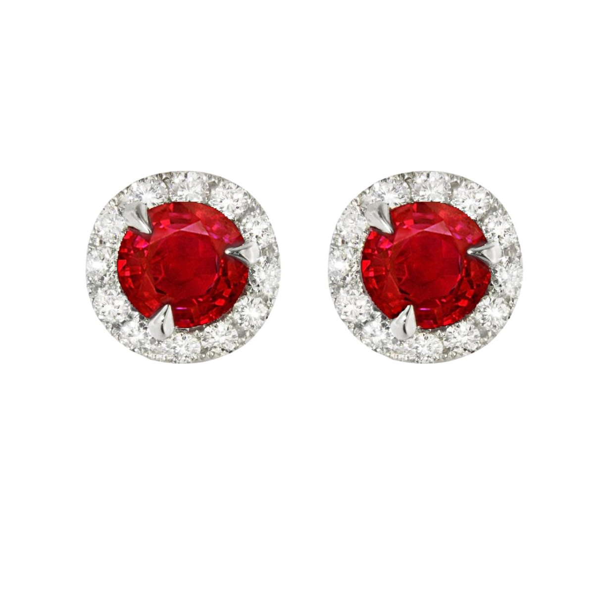 14K White Gold Prong Set Ruby & Diamonds 5.40 CT Stud Earrings