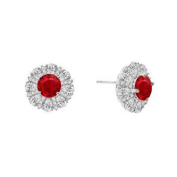 59422 Round 4.70 CT Ruby & Diamonds Stud Earrings, 14K White Gold