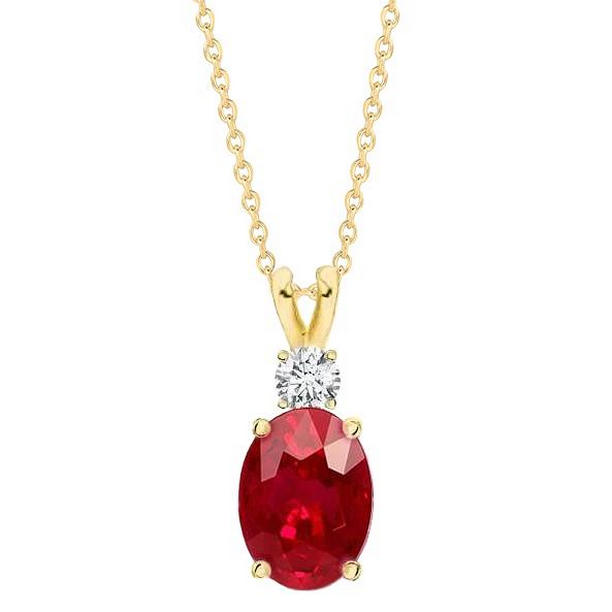 Picture of Harry Chad Enterprises 59431 Red Ruby with Diamonds 8.50 CT Pendant Necklace&#44; 14K Yellow Gold