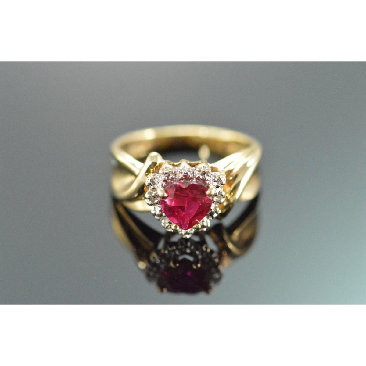 Picture of Harry Chad Enterprises 59476 2.15 CT Heart Shaped Red Ruby Diamond Ring&#44; 14K Yellow Gold - Size 6.5