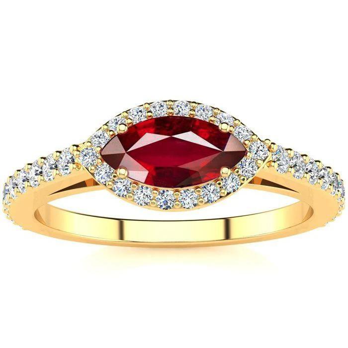 Picture of Harry Chad Enterprises 59479 3.50 CT Womens Red Marquise Cut Ruby Diamond Ring&#44; 14K Yellow Gold - Size 6.5