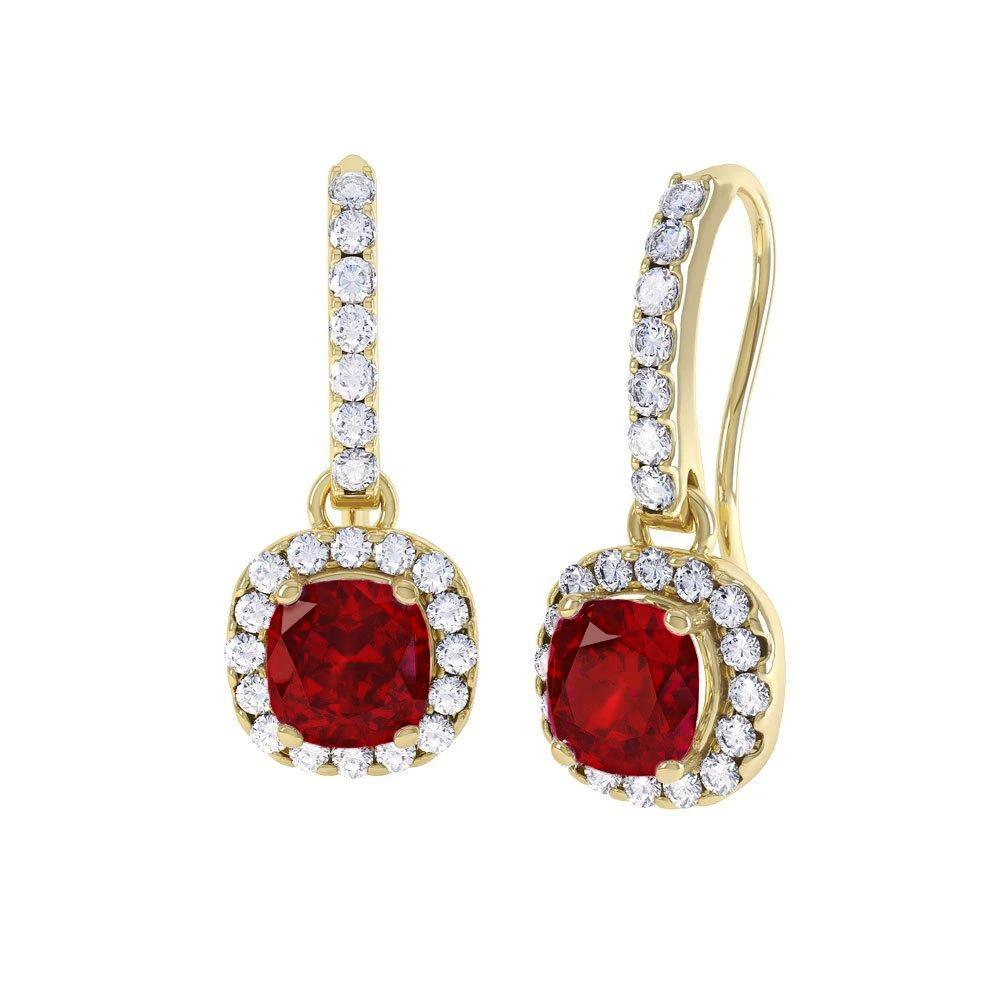 14K Yellow Gold 5 CT Ruby & Diamonds Dangle Earrings