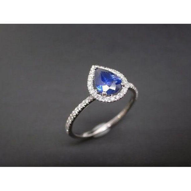 Picture of Harry Chad Enterprises 59496 2.25 CT Pear Cut Sapphire Engagement Ring&#44; 14K White Gold - Size 6.5