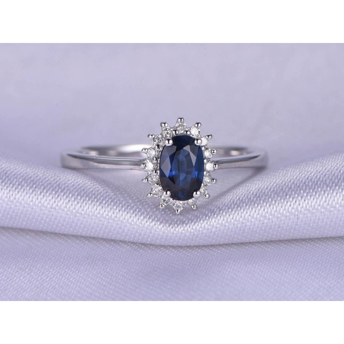 59499 2.5 CT Blue Oval Cut Sapphire & Diamond Ring, 14K White Gold - Size 6.5
