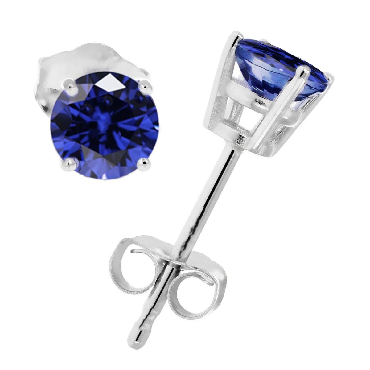 Round Brilliant Cut 6 CT Tanzanite Stud Earrings, 14K White Gold