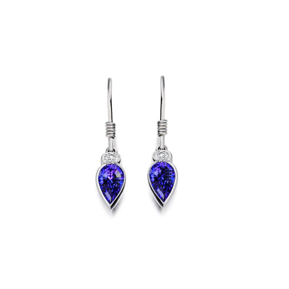 Womens 4.20 CT Tanzanite with Diamonds Dangle Earrings, 14K Gold