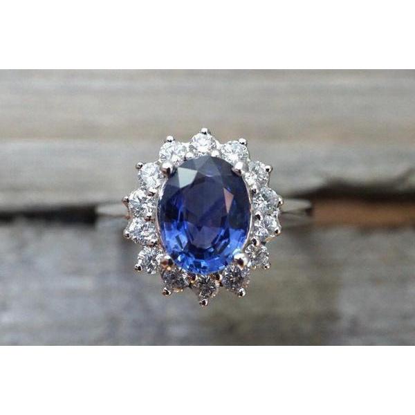 59505 3 CT White Gold Oval Cut Sapphire with Diamond Wedding Ring, Size 6.5