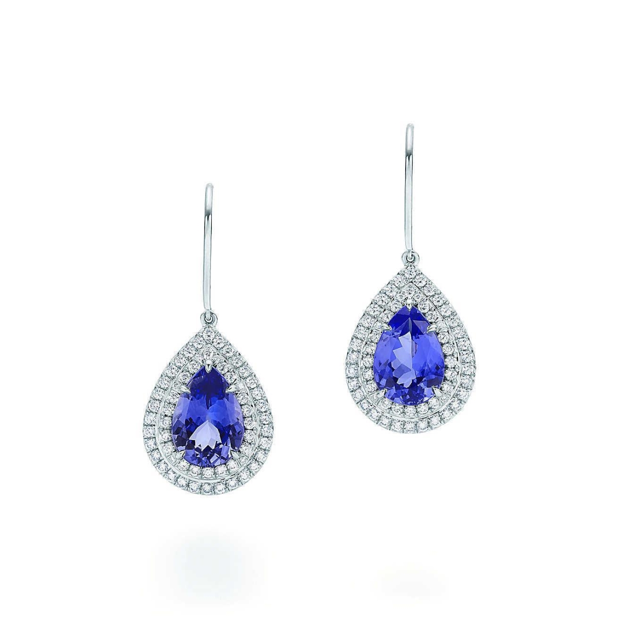 Tanzanite & Diamonds 6.16 CT Lady Dangle Earrings, 14K White Gold