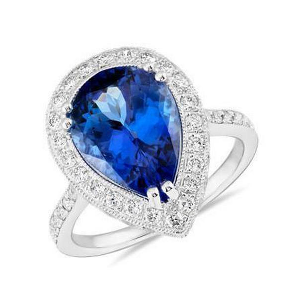 59507 2.25 CT Pear Tanzanite & Diamond Gold Wedding Ring, Size 6.5