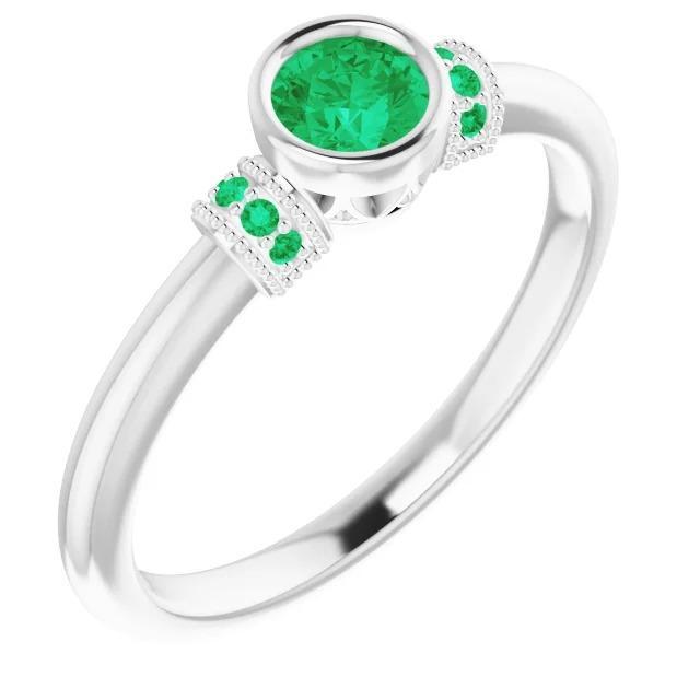 60233 Columbian Green Emerald Antique Style 1 CT Gemstone Ring, Size 6.5