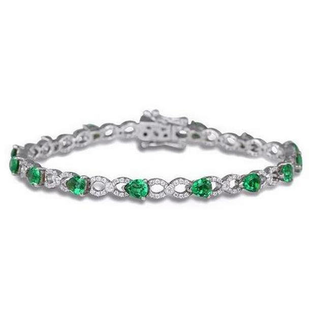 Picture of Harry Chad Enterprises 60238 6.75 CT Pear Green Emerald Tennis Bracelet, 14K White Gold