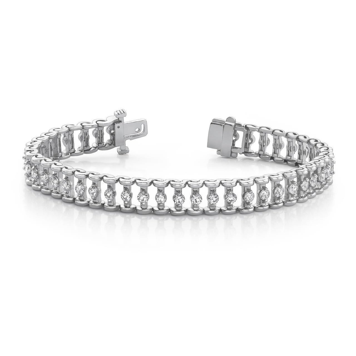 60258 5.04 CT Round Prong Setting Link Diamond White Gold Bracelet