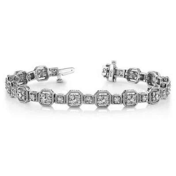 60263 Vintage Style Round Diamond 5.25 CT White Gold Bracelet