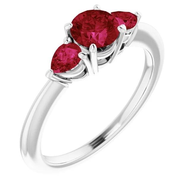 60276 3 Stone Ruby 1.50 CT Prong Setting Ladies Ring, Size 6.5