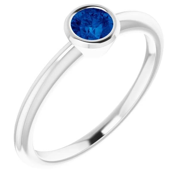 60280 Blue Sapphire 0.75 CT Bezel Setting Solitaire Ring, 14K White Gold - Size 6.5