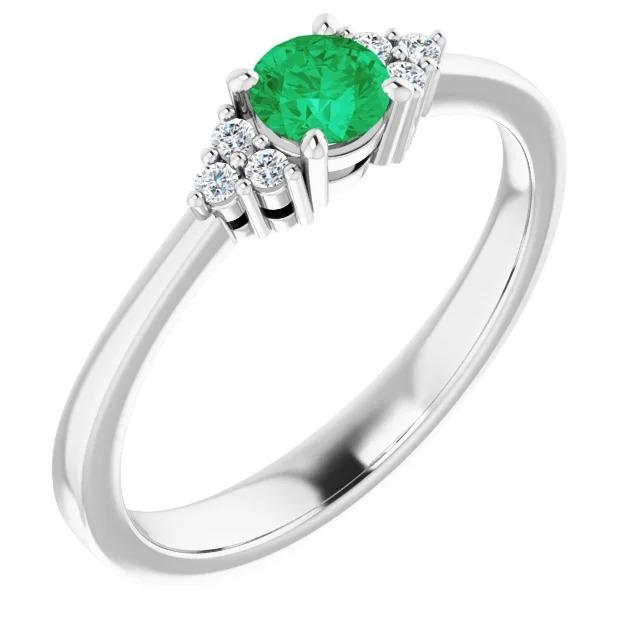 60281 1 CT Columbian Green Emerald Diamond Accented Womens Ring, Size 6.5