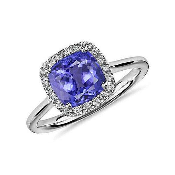 60304 Tanzanite & Diamonds 7.75 CT Ring, 14K White Gold - Size 6.5