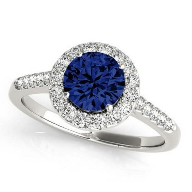 61100 2.60 CT Diamond & Sri Lanka Blue Sapphire Wedding Ring, White Gold - Size 6.5