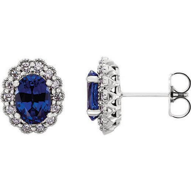 4.40 CT Oval Cut Ceylon Sapphire Womens Stud Earring, White Gold