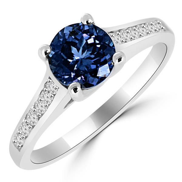 61106 2.80 CT Round Cut Ceylon Sapphire Diamond Ring, 14K White Gold - Size 6.5