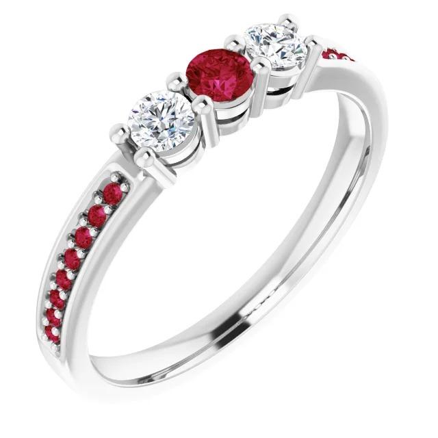 61116 1.50 CT Diamond & Ruby Three Stone Style 14K White Gold Ring, Size 6.5