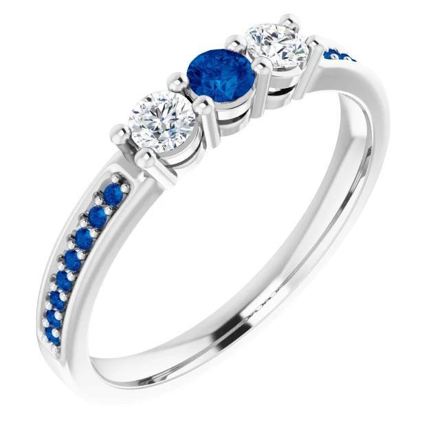 Picture of Harry Chad Enterprises 61117 1.50 CT Three Stone Style Diamond & Sapphire Ring&#44; 14K White Gold - Size 6.5