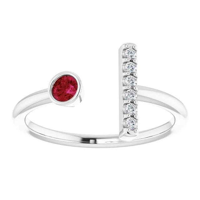 1 CT Promise Ring Diamond & Ruby Bezel Set, White Gold - Size 6.5