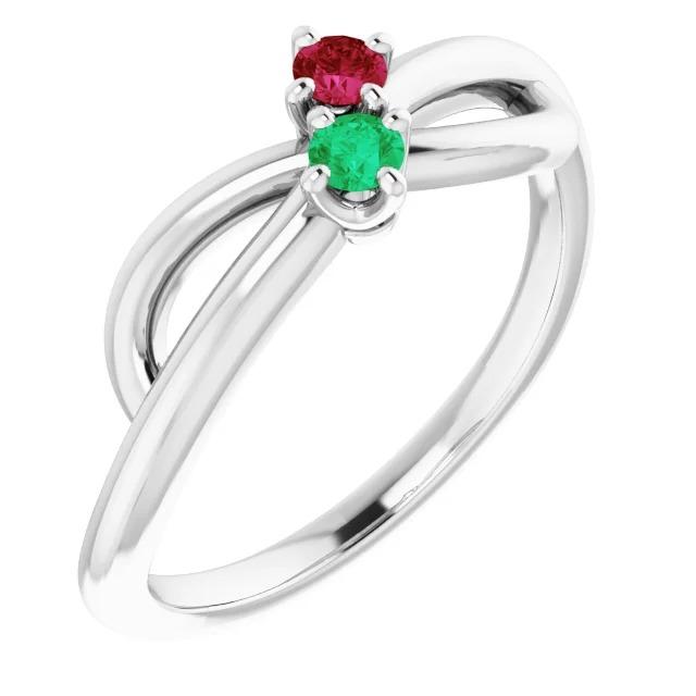 61152 0.50 CT Ruby & Emerald Stone Promise 2 Stone Ring, Size 6.5