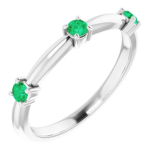 61162 1.50 CT Diamond & Emerald Stone Ring, 14K White Gold - Size 6.5