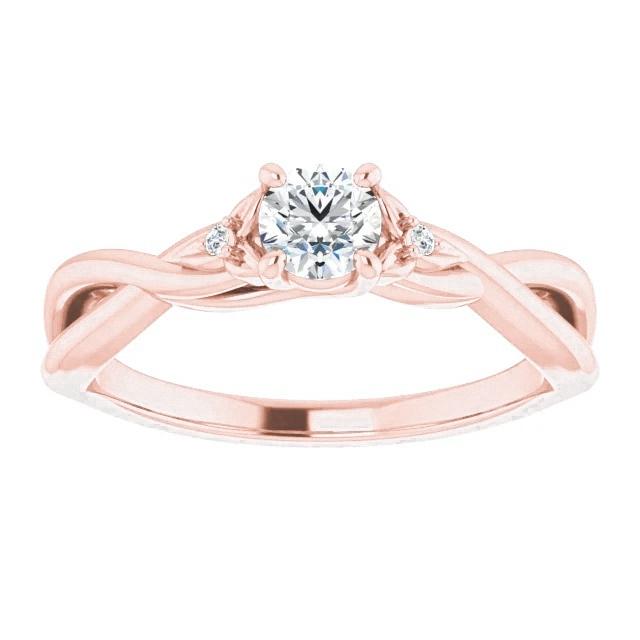 61169 1.40 CT Three Stone Diamond 14K Rose Gold Twisted Shank Ring, Size 6.5