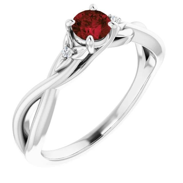 Twisted Shank 1.50 CT Ruby Diamond Ring, 14K White Gold - Size 6.5