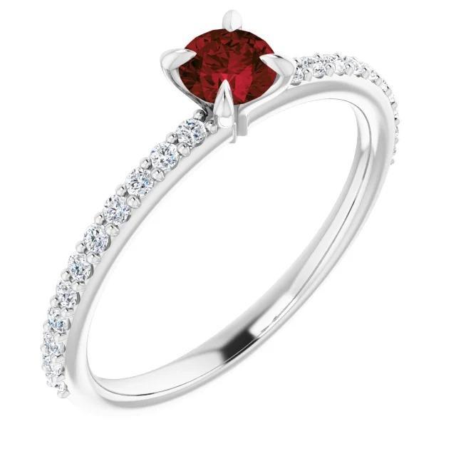61175 2 CT Ruby Stone & Diamonds Ring, 14K White Gold - Size 6.5