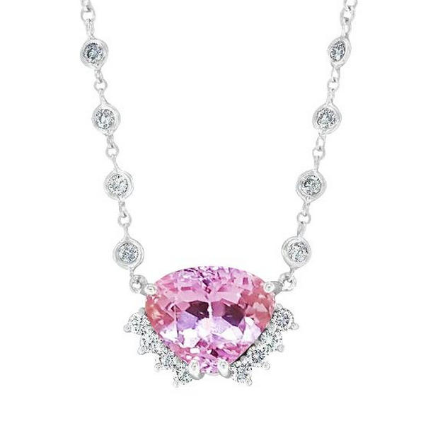 Picture of Harry Chad Enterprises 61828 15 CT Pink Trillion Cut Kunzite Diamond Necklace&#44; 14K White Gold