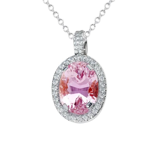 Picture of Harry Chad Enterprises 61829 16 CT Natural Pink Kunzite Diamond Ladies Necklace Pendant&#44; 14K Gold