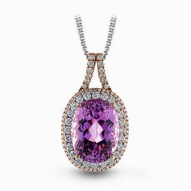 Picture of Harry Chad Enterprises 61831 18 CT Two Tone 14K Pink Natural Kunzite & Diamond Necklace Pendant
