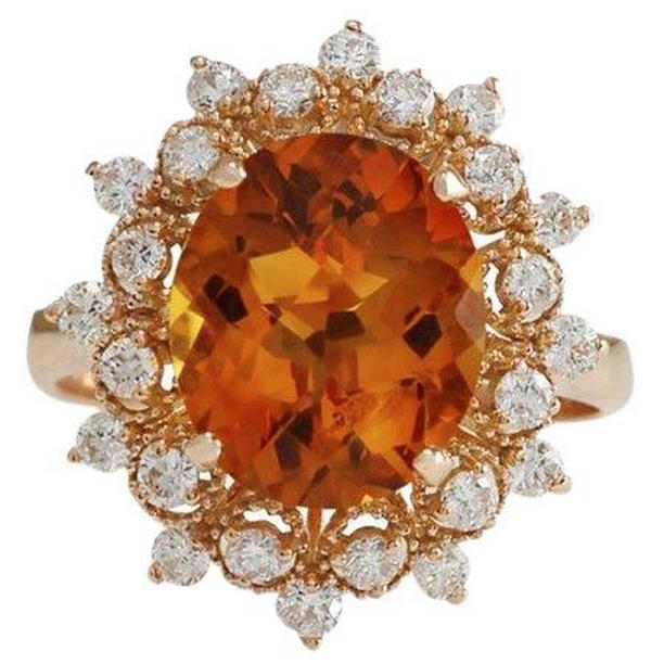 61835 14.50 CT Oval Cut Citrine & Diamond Wedding Ring, 14K Yellow Gold - Size 6.5