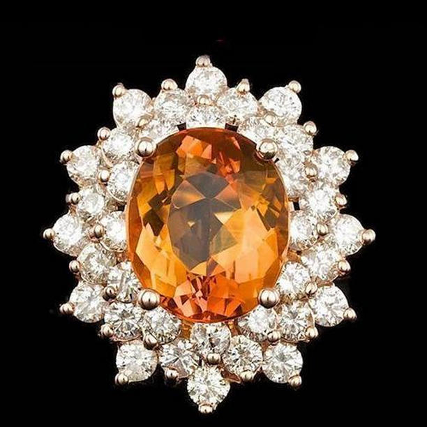 61836 21.50 CT Oval Cut Natural Citrine Diamond Wedding Ring, 14K White Gold - Size 6.5