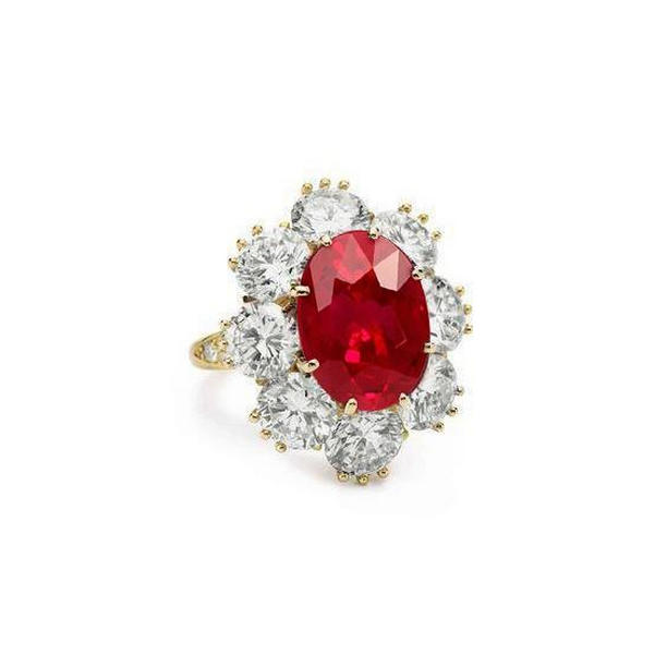 61846 4.75 CT Natural Ruby with Diamonds Ring, 14K Yellow Gold - Size 6.5