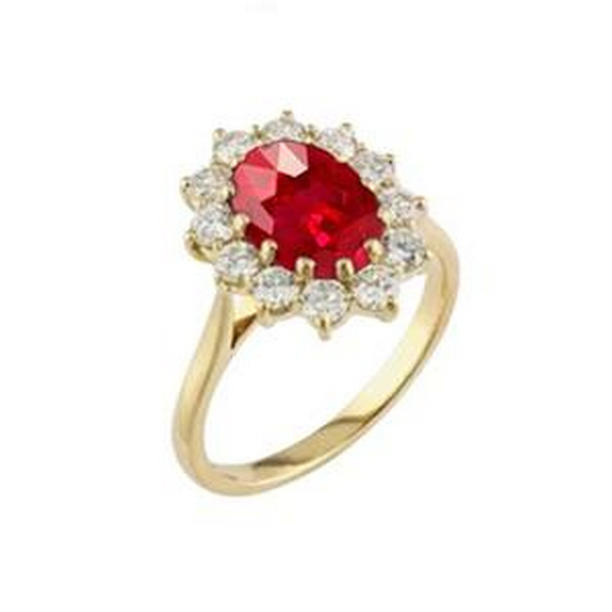61848 4 CT Oval Ruby with Round Diamonds Ring Prong Set, 14K Yellow Gold - Size 6.5